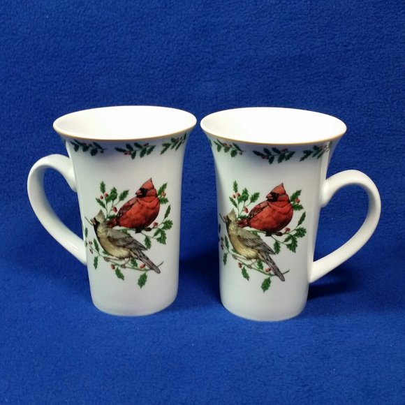 Cardinals In Holly Latte Mug Set Living Quarters Your Home Your Style Set of 2 - Picture 1 of 10